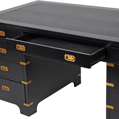 Office Desk Brass Edged Finish – 9 Drawers – Dorchester Black Range