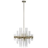 Chandelier, Glass Rod, Brass, 6 Light