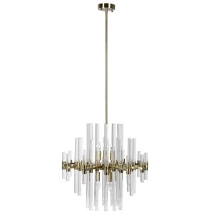 Chandelier, Glass Rod, Brass, 6 Light