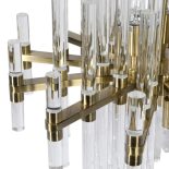 6 Light Chandelier - Glass Rod & Brass Design - Large