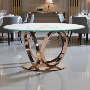 Rose Gold Base Round Glass Top Dining Table - 150cm