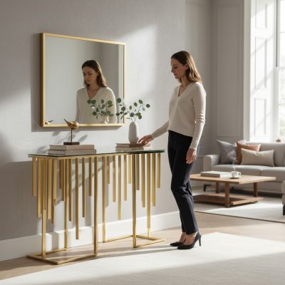 Console Table – Glass & Brass – Parma Brass Range