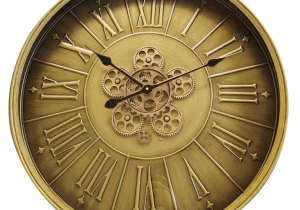 Wall Clock Round Glass Fronted Moving Cogs Battery Operated