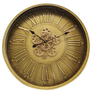 Wall Clock Round Glass Fronted Moving Cogs Battery Operated
