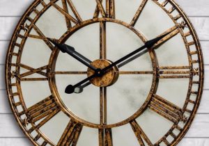 Wall Clock, Antique Mirrored Glass, Battery Operated Antique Gold Finish