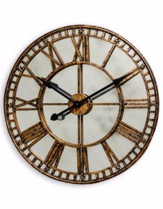 Wall Clock, Antique Mirrored Glass, Battery Operated Antique Gold Finish
