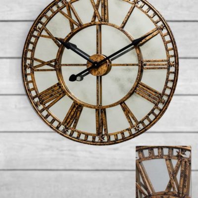 Wall Clock – Antique Mirrored Glass – Antique Gold Finish