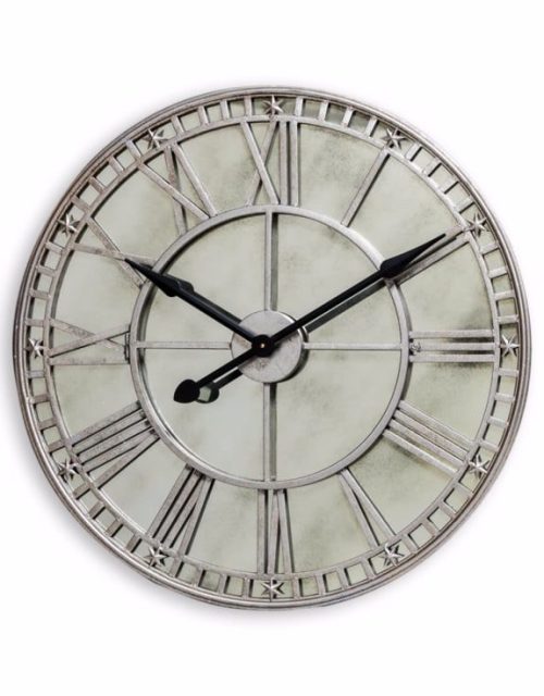 Clock Antique Mirrored Glass - Wall Clock - Battery Operated - Antique Mirrored Glass - Silver Finish