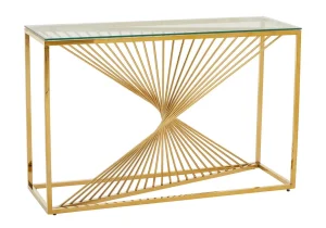 Console Table, Gold Finish, Glass Top