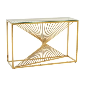 Console Table, Gold Finish, Glass Top