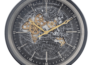 Wall Clock Round Glass Fronted Moving Cogs Battery Operated