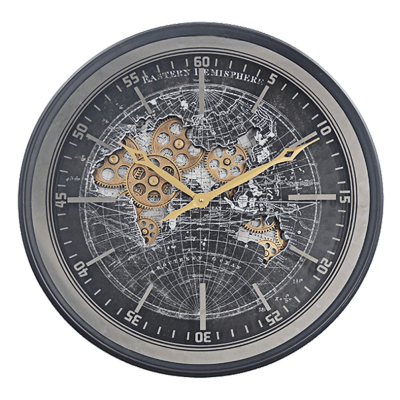 Wall Clock Round Glass Fronted Moving Cogs Battery Operated