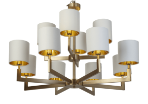 Chandelier 2 Tier - 12 Arm With Shades - Polished Brass Finish