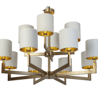 Chandelier 2 Tier - 12 Arm With Shades - Polished Brass Finish