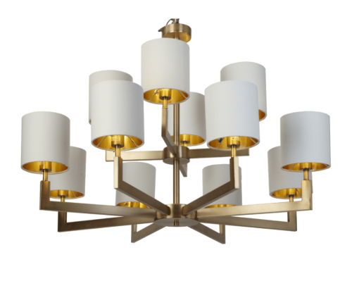 Chandelier 2 Tier - 12 Arm With Shades - Polished Brass Finish