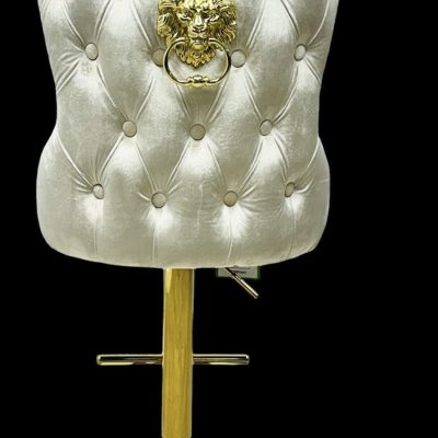 Bar Stool – Gold Base – Lion Knocker & Deep Buttoned – Cream Velvet