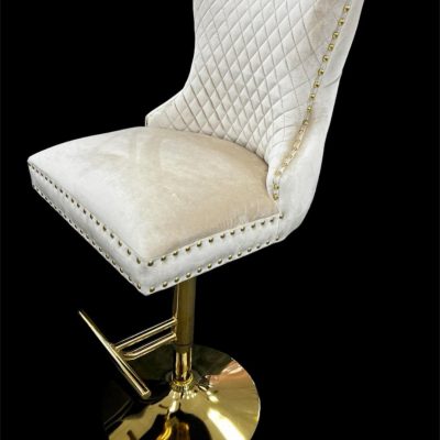 Gold Base, Lion Knocker, Deep Buttoned, Cream Velvet