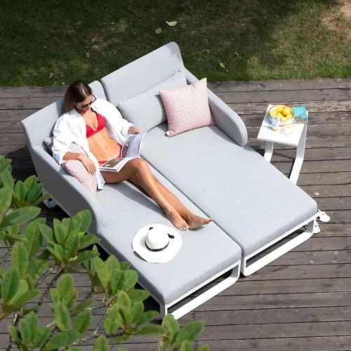 Garden Double Sun Lounger Set - All Weather Fabric - Lead Chine (Grey)