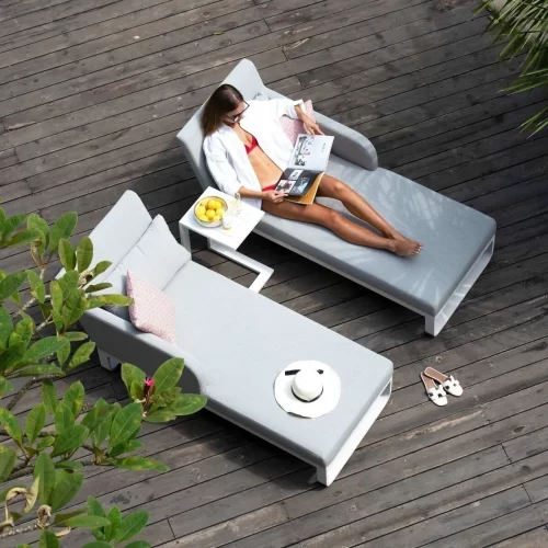 Garden Double Sun Lounger Set - All Weather Fabric - Lead Chine (Grey)