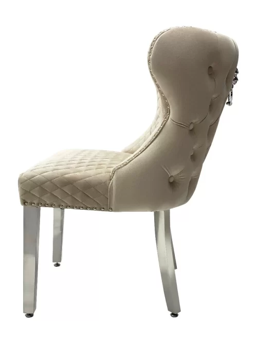 Dining Chair - Chrome Leg - Chrome Lion Knocker - Mink Velvet