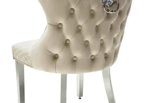Dining Chair - Chrome Leg - Chrome Lion Knocker - Mink Velvet
