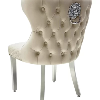 Dining Chair - Chrome Leg - Chrome Lion Knocker - Mink Velvet