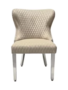 Dining Chair - Chrome Leg - Chrome Lion Knocker - Mink Velvet