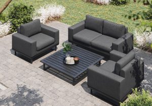 4 Seater Garden Sofa Set – Coffee Table – All Weather Fabric – CHARCOAL