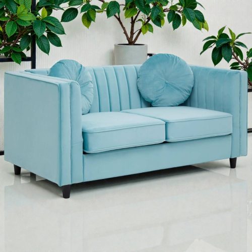 2 Seater Green 'Kensington' Velvet Sofa - Black Legs