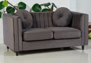 2 Seater Grey 'Kensington' Velvet Sofa - Black Legs