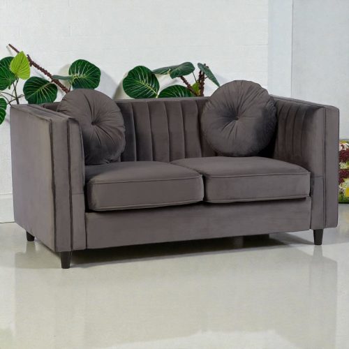 2 Seater Grey 'Kensington' Velvet Sofa - Black Legs