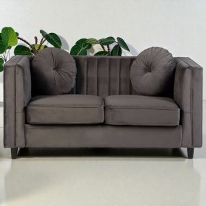 2 Seater Grey 'Kensington' Velvet Sofa - Black Legs