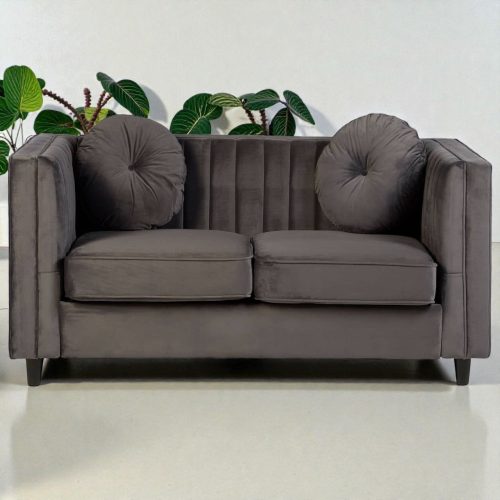 2 Seater Grey ‘Kensington’ Velvet Sofa – Black Legs