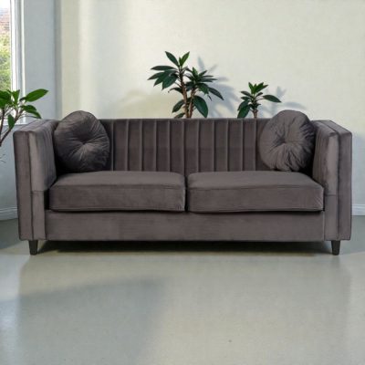3 Seater Grey ‘Kensington’ Velvet Sofa – Black Legs
