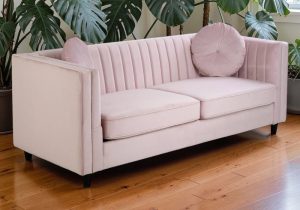 3 Seater Pink 'Kensington' Velvet Sofa - Black Legs