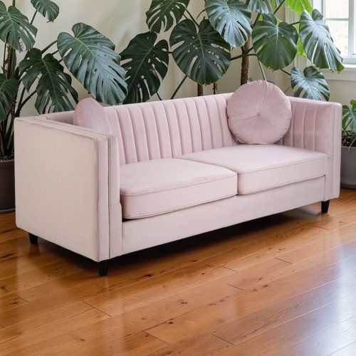 3 Seater Pink 'Kensington' Velvet Sofa - Black Legs