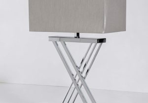Table Lamp & Grey Shade - Double Cross Chrome Stem