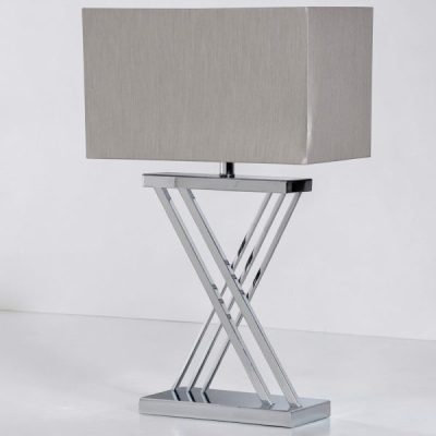 Table Lamp & Grey Shade - Double Cross Chrome Stem
