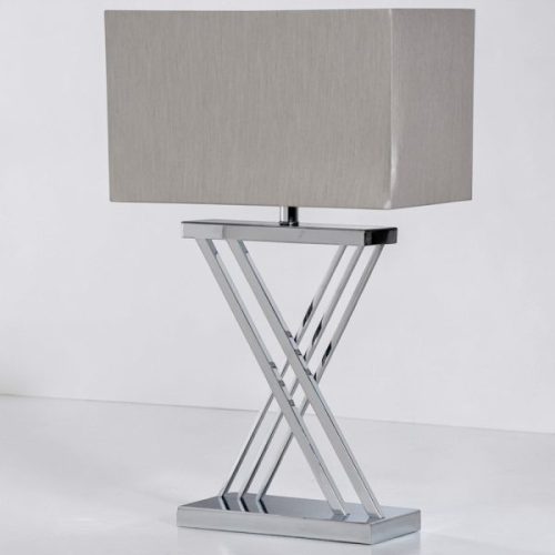 Table Lamp & Grey Shade - Double Cross Chrome Stem