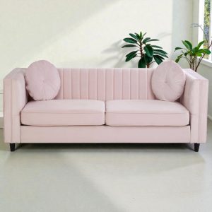 3 Seater Pink 'Kensington' Velvet Sofa - Black Legs