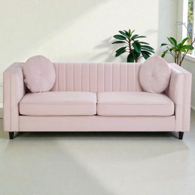 3 Seater Pink ‘Kensington’ Velvet Sofa – Black Legs