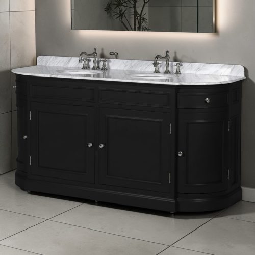 Double Sink Unit – Black Painted Birch – Marble Top