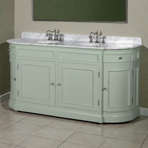 Double Sink Unit - Sage Green Painted Birch - Marble Top