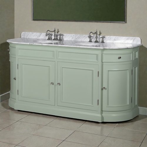 Double Sink Unit – Sage Green Painted Birch – Marble Top