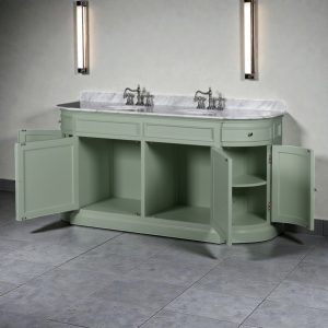 Double Sink Unit - Sage Green Painted Birch - Marble Top